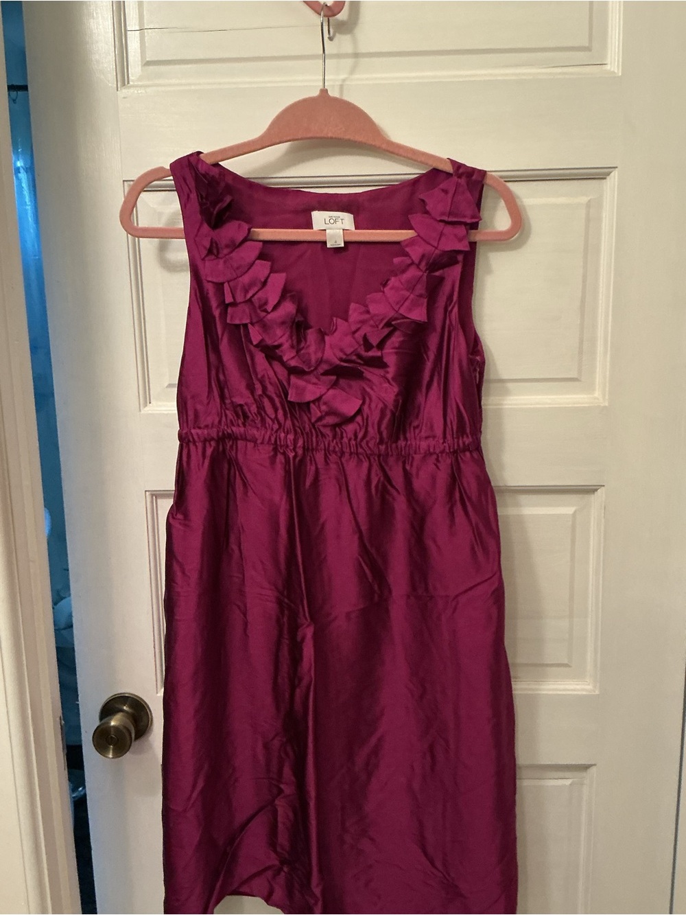 LOFT woman’s Ruffled V-Neck Dress in Magenta